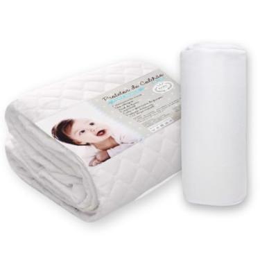 Imagem de Kit Lencol Elastico e Protetor de Colchao Capa Protetora Impermeavel de Berco para Bebe 100% Algodão