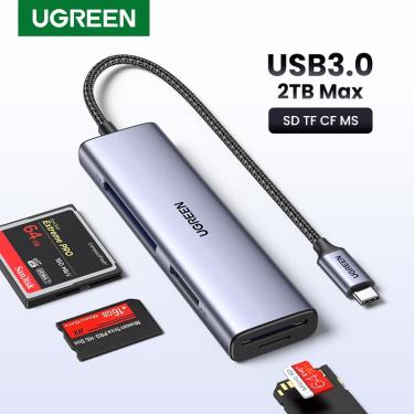 Imagem de Leitor de cartão UGREEN USB3.0 4-in-1 USB-C para SD TF CF MS Adaptador de cartão de memória para PC
