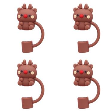 Imagem de Conjunto de 4 peças de cobertura de palha de boneco de neve à prova de derramamento à prova de poeira tampa de canudo de silicone reutilizável topos de palha tampas à prova de respingos capa de bebida