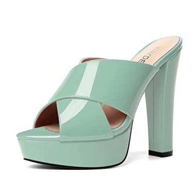 Imagem de WAYDERNS Sandália feminina sem cadarço com salto alto estilo peep toe para encontros de 12 cm, Turquesa, 10