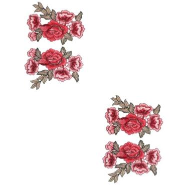 Imagem de STOBOK 4 Pcs Roupas e acessórios tecido vintage manchas de flores rosas vermelhas ornamento remendos de roupas costurar enfeites multicolorido aplique materiais de costura