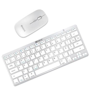 Imagem de Kit Teclado E Mouse Sem Fio Bluetooth Slim Para Notebook Celular Branco Padrão ABNT Brasileiro