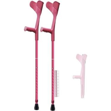 Imagem de Muletas dobráveis ​​(1 par), muletas de antebraço, bengala rosa ajustável, bengalas leves, auxiliares de viagem dobráveis ​​(para altura 140-185 cm)