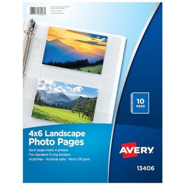 Imagem de Avery Páginas transparentes de álbum de fotos para fichário de 3 anéis, 10 capas para 40 fotos horizontais totais de 10 x 15 cm (13406)