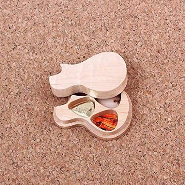 Imagem de Alnicov Caixa de armazenamento de palheta de guitarra com 3 palhetas de madeira, para acessórios de guitarra e baixo de instrumento musical