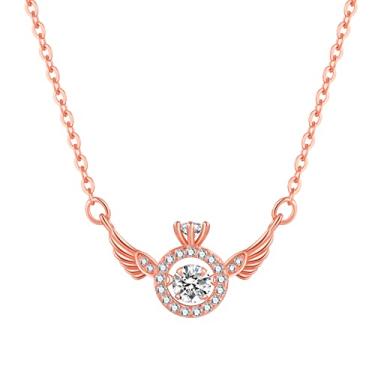 Imagem de WSKFLY Colar de asa de anjo, colares com pingente de zircônia cúbica banhada a ouro 18K, joias de anjo para mulheres, esposa, filha, presentes 45,7 cm + 5 cm, Zircônia cúbica, Zircônia cúbica