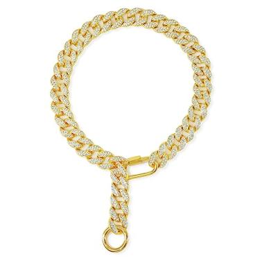 Imagem de Colar de corrente de elos cubanos de ouro 15 mm coleira de puxar com zircônia cúbica ajustável gargantilha acessórios de cristal ao ar livre (M(12-38 cm))