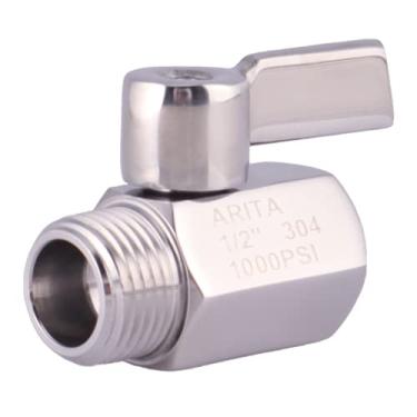 Imagem de ARITA Mini válvula de esfera 1/5.1 cm, aço inoxidável 304 porta reduzida 1000PSI para água, óleo e gás, NPT macho/fêmea, cabo de aço inoxidável