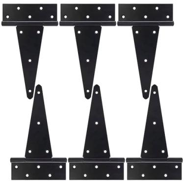 Imagem de EVCUHASL Dobradiças de portão com tira em T de 25,4 cm, dobradiças de porta de celeiro resistentes, dobradiças pretas para cercas de madeira, portão de quintal, ferro forjado à prova de ferrugem