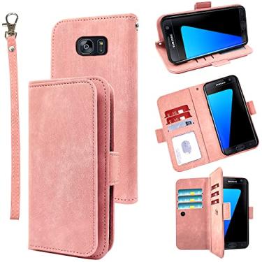 Imagem de Furiet Capa carteira compatível com Samsung Galaxy S7 Edge e alça de pulso de couro com suporte para cartão de celular para Glaxay S7edge Gaxaly S 7 Plus Galaxies GS7 7s 7edge rosa