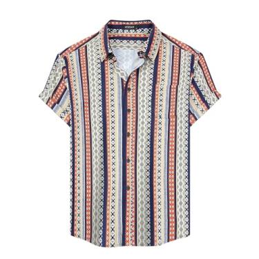 Imagem de MCEDAR Camisa masculina casual de botão manga curta listrada verão vintage praia férias camisa (tamanho P-5GG grande e alto), Azul e branco 152509, M