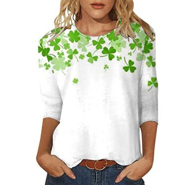 Imagem de Camiseta feminina do Dia de São Patrício com estampa da bandeira americana irlandesa verde túnica verde camisetas básicas de verão, R, XXG