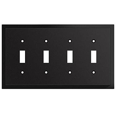 Imagem de Placa de parede decorativa com borda moderna, capa de tomada para interruptor, liga de zinco sólida durável (botão quádruplo, preto fosco)