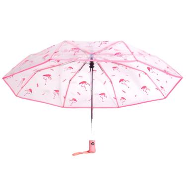 Imagem de Guarda-chuva WerFamily totalmente automático dobrável transparente aberto automático viagem flamingos rosa