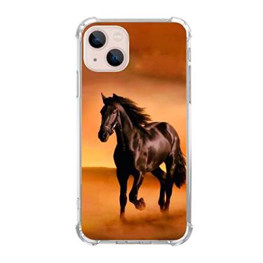 Imagem de Ospavbinez Capa estética de cavalo preto legal compatível com iPhone 15, capa de animal de cavalo selvagem bonito para iPhone 15 para adolescentes homens e mulheres, capa de telefone com amortecedor