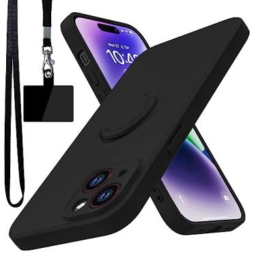 Imagem de YSLBWLE Capa para iPhone 14 Plus, suporte de anel giratório de 360° integrado|Forro de microfibra macio antiarranhões | Suporte para carro | Capa de telefone para iPhone 14 Plus para meninas e