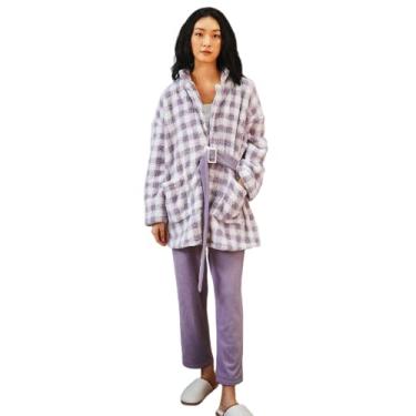 Imagem de LUBOSE Pijamas femininos confortáveis, conjunto de pijamas femininos, pijamas femininos de veludo coral, pijamas térmicos femininos, dois conjuntos de pijamas femininos, Roxo 2, G