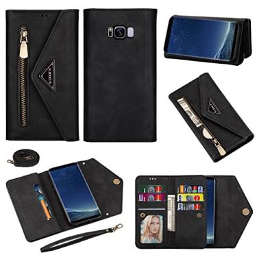 Imagem de Furiet Capa carteira para Samsung Galaxy S8 Bolsa de couro com zíper e suporte para cartão de crédito, alça de ombro transversal e alça de pulso, capa de telefone para S 8 8S Edge SM-G950U feminina