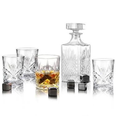 Imagem de Conjunto de decantador de uísque masculino – Decantador de licor de cristal com 4 copos de uísque e 8 bolas de resfriamento de uísque de aço inoxidável