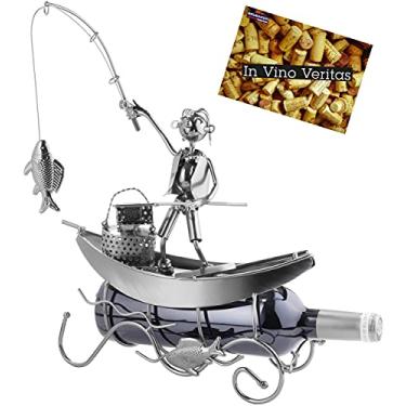 Imagem de BRUBAKER Suporte de garrafa de vinho pescador em um barco – metal – estátua, esculturas e estatuetas – Decoração de vinhos e Suportes – Presentes e Decoração