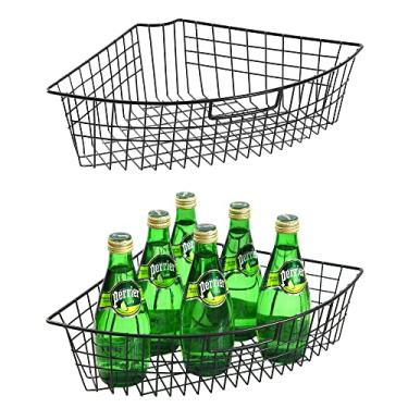 Imagem de Cesta organizadora de arame Lazy Susan com alça - 41,9 cm x 26,9 cm x 10 cm de metal organizador de caixas de armazenamento - organizador de armário de cozinha - organizador de lata de anabela 1/4, Preto, 2 Packs, 2