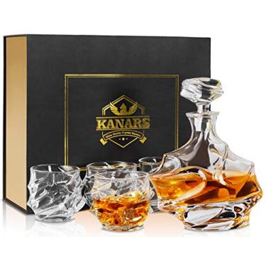 Imagem de KANARS Conjunto de decantador de uísque de cristal, decantador imperador de 765 g com copos antiquados para bebidas, bourbon, escocês, tequila, exclusivos para homens, pai, avô,