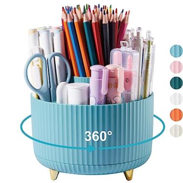 Imagem de Lolocor Suporte de lápis de rotação de 360 graus, 5 compartimentos para mesa, copo de maquiagem, porta-pincéis de maquiagem, escritório, cartão de visita, caneta, papelaria, organizador, caixa de