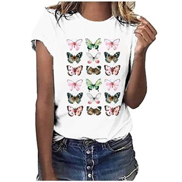 Imagem de Camisetas brancas femininas 2024 verão libélula borboleta gráfico tops manga curta gola redonda blusas básicas túnica casual, Z12 rosa, GG