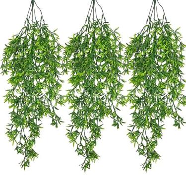 Imagem de kit 3 Folhagem Artificial Pendente Samambaia Verde Decoração para Vaso Toque Real Jardim vertical Arranjo trepadeira