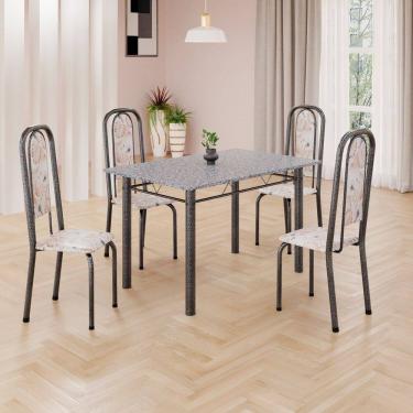 Imagem de Conjunto de Mesa Retangular a 120x75cm Tampo Granito Ocre 4 Cadeiras Lavínea Botanic Bege / Mart Prata