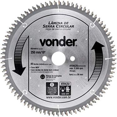 Imagem de Vonder, Lâmina De Serra Circular Com Dentes De Metal Duro, 250 Mm X 30 Mm, Com 80 Dentes, Para Mdf.