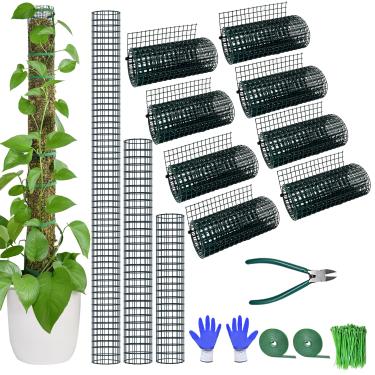Imagem de Kit DIY de mastro de musgo, mastro de musgo de 8 m para plantas Monstera, 8 peças de malha de arame de aço de 20 cm × 3 m com alicate, abraçadeiras de zíper, 13 unidades de postes de plantas de 61 cm