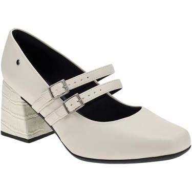 Imagem de Sapato Scarpin Boneca Feminino Salto Bloco Grosso Croco com 2 Fivelas Confortável 2861