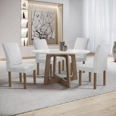 Imagem de Conjunto Mesa Arizona 120cm com 4 Cadeiras Canela Tampo Redondo Plus com Vidro Chocolate/off White/gelo
