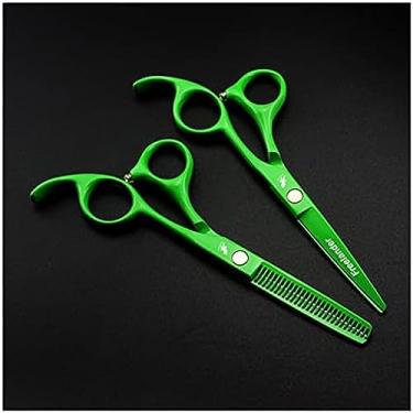Imagem de Tesoura de cabelo profissional para corte de barbeiro verde 5,5 polegadas Tesoura para salão de beleza Tesoura para desbaste Tesoura para cabeleireiro Tesoura para corte de cabelo, conjunto