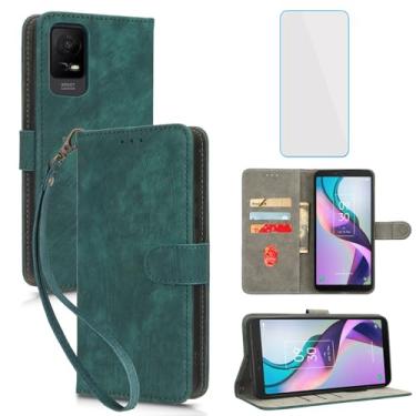 Imagem de IUQXU Capa carteira para TCL ION X/TCL ION V com protetor de tela [bloqueio RFID] Capa de couro com suporte para cartão de celular para TCL IONX IONV T430W T430M - Verde