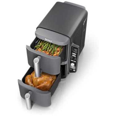 Imagem de Fritadeira de Ar Air Fryer Dupla 9,3 Litros com Tecnologia DoubleStack Cozinha 4 Alimentos Simultaneamente, 110V 1690W, Ninja SL401, Cinza