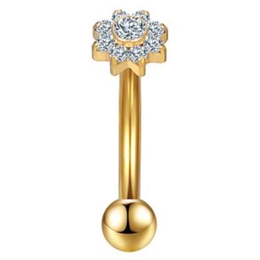 Imagem de Piercing Minibarbell Curvo Aço Cirúrgico Pvd Flor Zircônia 1,2x8mm (Dourado)