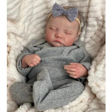 Imagem de Boneca Reborn Baby Corpo Silicone ou Pano 49cm com Acessórios – Brinquedo Realístico para Meninas e Meninos, Cabelos Castanhos, Multicor, Ideal para Presente (Corpo de Pano)