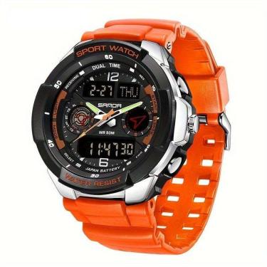 Imagem de Relógio Esportivo Masculino Resistente Gua Com Cronmetro E Luz Noturna Resistente à água 50m Laranja