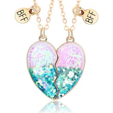 Imagem de DOYYCA Colar de melhor amigo, presente da amizade, colar magnético combinando coração unicórnio golfinho BFF para 2 meninas, Zinco, Sem Pedra Preciosa