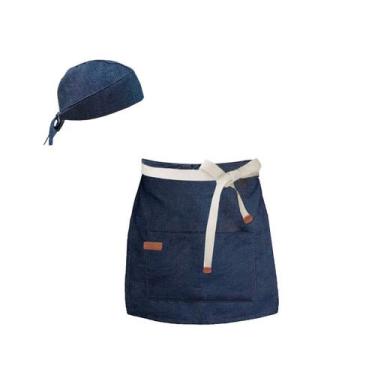 Imagem de Avental de Cintura Jeans Azul Cafeteria Bar Vegano e Bandana - CASACHA