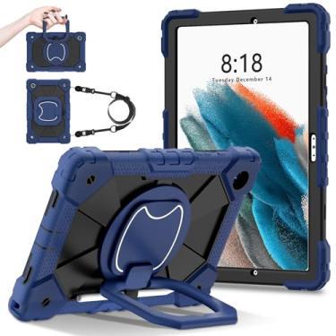Imagem de Tablet Case Compatible with Samsung Galaxy Tab A8 10.5 Inch X200 / X205 (2021) Heavy Duty Shockproof Cove Protective Case W 360 Swivel Kickstand+Hand Strap+Shoulder Strap(Navy Blue+Black)