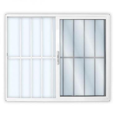 Imagem de Janela de Alumínio de Correr 100x200cm 2 Folhas com Grade e Vidro Mini