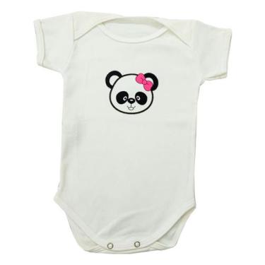 Imagem de Body Bebê Manga Curta Panda Laço Rosa  - Generic, M, Branco