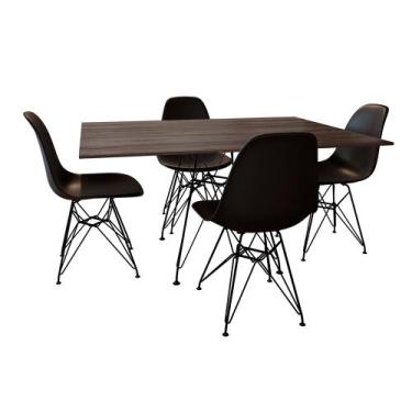 Imagem de Conjunto de Mesa Eames Eiffel de Ferro Preto Tampo Amêndoa 120x75 4 Ca