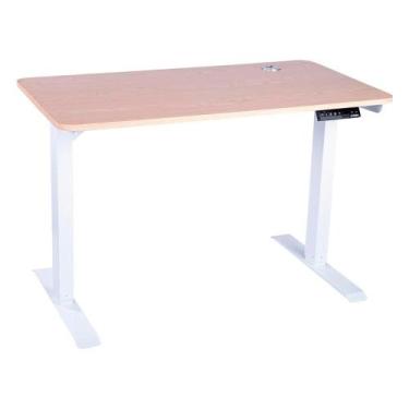 Imagem de Mesa Office KABUM! TECH DT900, Branca E Madeira, Regulagem De Altura A