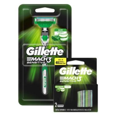 Imagem de Kit Aparelho de Barbear Gillette Mach3 Sensitive + Carga Gillette Mach