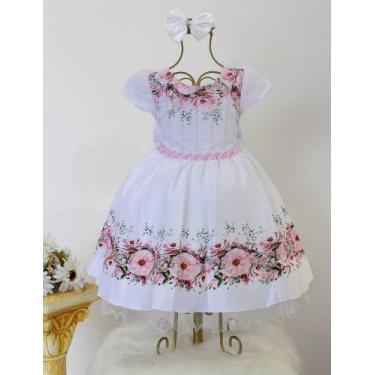 Imagem de Vestido Infantil Floral Branco Luxo E Tiara - pingo de gente, 10