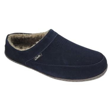 Imagem de Clarks Mens Slipper Perforated Suede Leather Upper JMS0721 - Warm Plush Sherpa Lining - Indoor Outdoor House Slippers For Men (13 US, Navy)